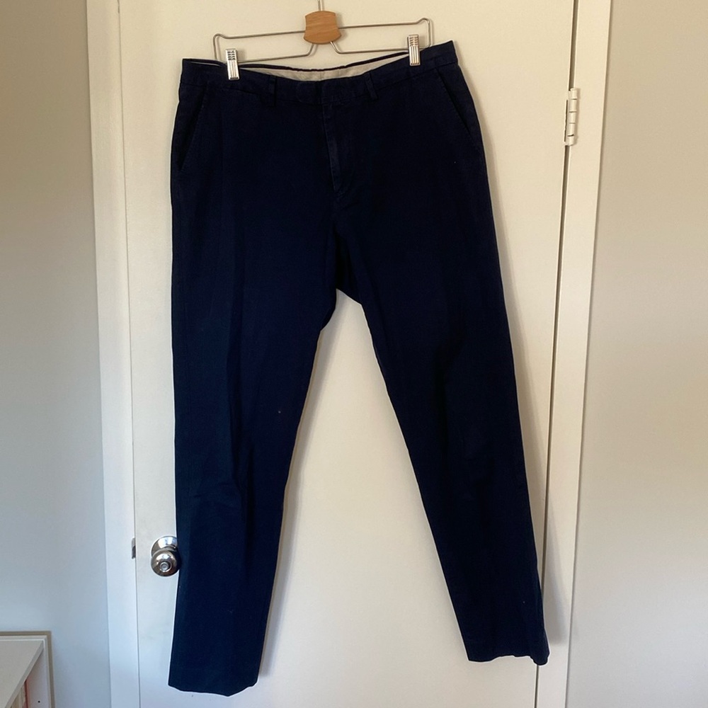 JCrew navy chinos. Bowery fit, 36/34